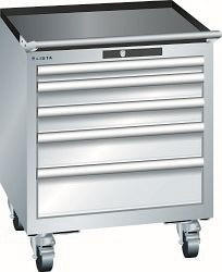 LISTA Schubladenschrank mobil 27x27E (BxTxH) 564x572x723mm KEY Lock, Lichtgrau, 5 Schubladen, Fronthöhen: 50 - 150 mm, 78.491.020
