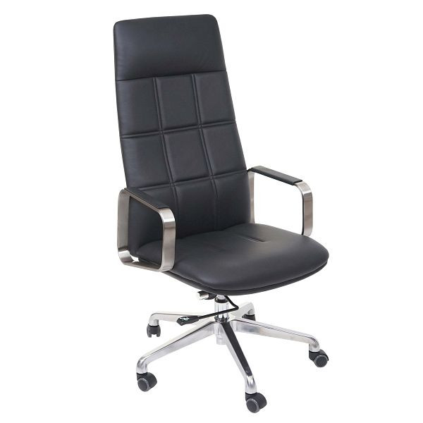 Mendler Bürostuhl HWC-A57, Schreibtischstuhl Drehstuhl, Voll-Leder + Kunstleder Edelstahl ISO9001, schwarz, 56876