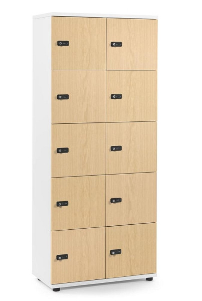 Deskin Schließfachschrank OFFICE-LINE mit 10 Fächern, Buchedekor, 800 x 420 x 1890 mm, ohne Posteinwurf, 10 Abteile, Korpus: Weiß, 290093