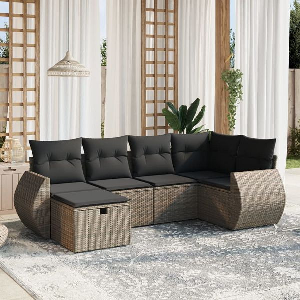 vidaXL 6-teilig Garten-Sofagarnitur mit Kissen Grau Poly Rattan, 3264106
