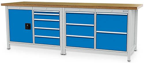 Bedrunka+Hirth Kastenwerkbank Serie 2500 R18-24, 1x50, 1x100, 3x150, 3x200, 2x300, Schubladen-Vollauszug 100%, 2500 x 750 x 959 mm, 03.25.1532V9