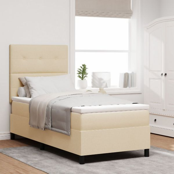 vidaXL Beige Boxspringbett mit Matratze 90x200 cm aus Stoff, 3339362