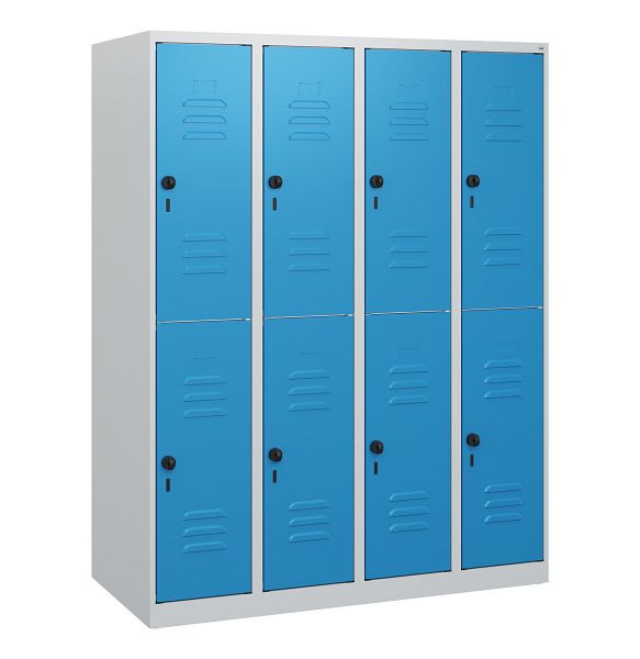 C+P Doppelstöckiger Spind Classic PLUS, 4 Abteile, 1530x1200x500mm, 7035/5012, Drehriegel, 0803005-40 S10004