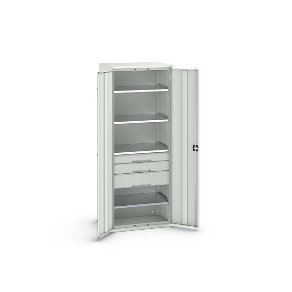bott verso Flügeltürschrank mit Schubladen, mit 4 Fachböden und 3 Schubladen, BxTxH: 800 x 550 x 2000 mm, Lichtgrau / Lichtgrau, 16926456.16