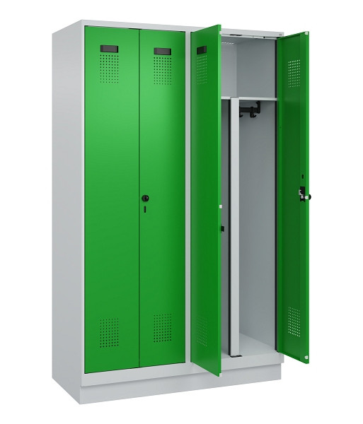 C+P PSA Schwarz-Weiß-Spind Evolo PLUS, mit Sockel, 4 Abteile, 1950x1200x500mm, 7, Frontfarbe RAL 6037 Reingrün, Drehriegel, 049022-40P S10011
