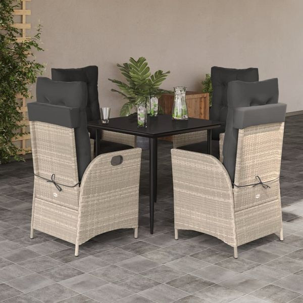 vidaXL 5-tlg. Garten-Essgruppe mit Kissen Hellgrau Poly Rattan, 3213463
