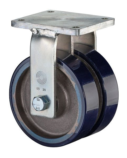 BS Rollen Schwerlastdoppelrolle, Bockrolle, Breite 2x40 mm, Ø100 mm, bis 580 kg, Guss-Polyurethan 78 Shore A, Radkörper Guss, Kugellager, S110.C11.100