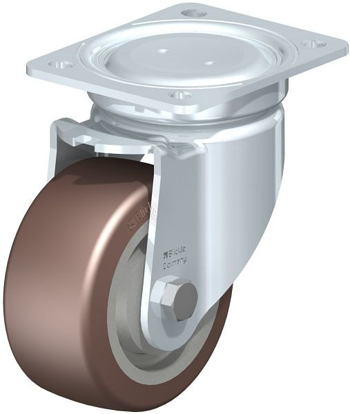 Blickle LU-GB 128K Stahlblech-Lenkrolle, schwere, geschlossene Ausführung, mit Anschraubplatte, Blickle Besthane®, Braun, 755091