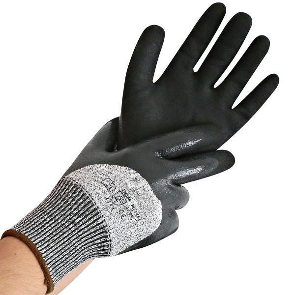 Franz Mensch Schnittschutzhandschuhe Cut Double Dipped, grau/schwarz, Größe 8/M, Nitril-Beschichtung Trägermaterial Nylon, VE: 60 Paar, 336594