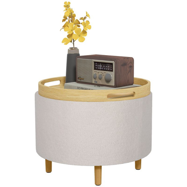 HOMCOM Hocker Polsterhocker, Teddyfleece, versteckter Stauraum, umkehrbarer Deckel, 56 cm x 56 cm x 42 cm, 838-434V80WT