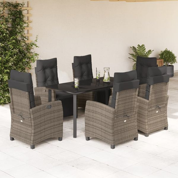 vidaXL 7-teilig Garten-Essgruppe mit Kissen Grau Poly Rattan, 3212999