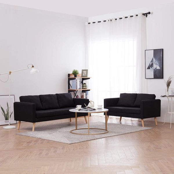 vidaXL 2-teilig Sofagarnitur Stoff Schwarz, Material: Polyester: 100%, 276855