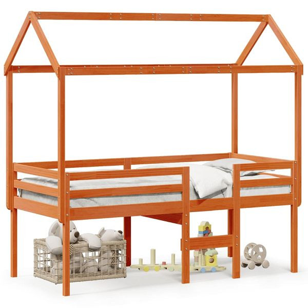 vidaXL Hochbett mit Dach Wachsbraun 90x190 cm Massivholz Kiefer, 3282140