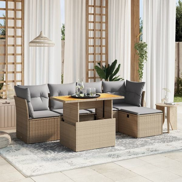 vidaXL 6-teilig Garten-Sofagarnitur mit Kissen Beige Poly Rattan, 3275467