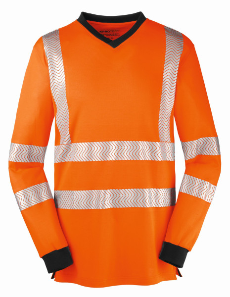 4PROTECT Warnschutz-Langarm-Shirt JACKSONVILLE, leuchtorange/grau, Größe: XS, VE: 10 Stück, 3436-XS