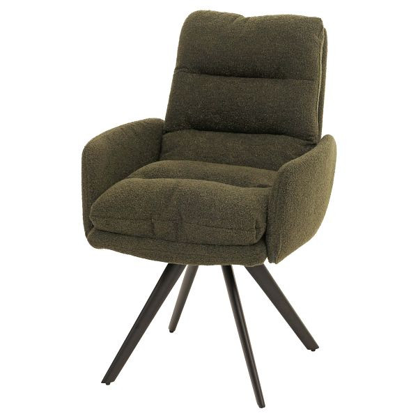 Mendler Esszimmerstuhl HWC-G66, Küchenstuhl Stuhl, drehbar Auto-Position Stoff/Textil Bouclé MVG, grün, mit Armlehne, 108488