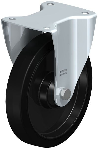 Blickle B-POEV 201K Stahlblech-Bockrolle, mittelschwere Ausführung, mit Anschraubplatte, Elastik-Vollgummi, Schwarz, 754174