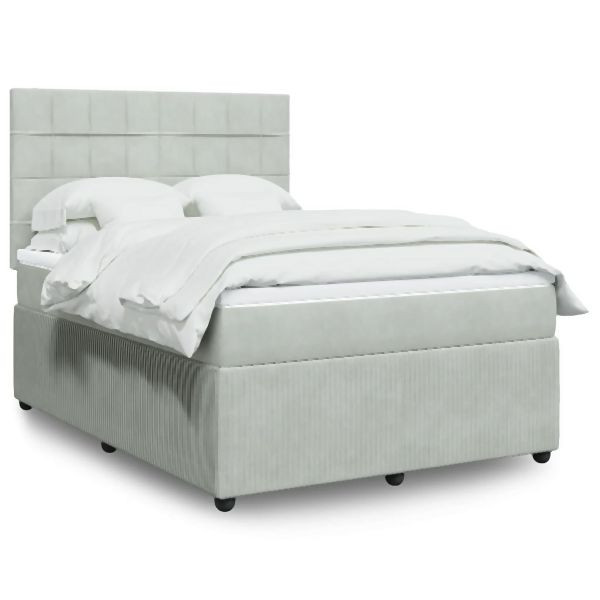 vidaXL Boxspringbett mit Matratze Hellgrau 140x200 cm Samt, 3294658