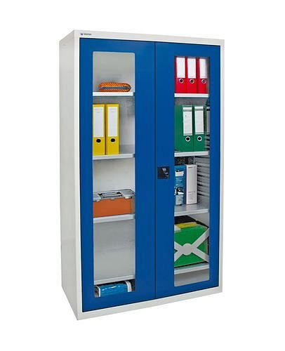 stumpf Sichtfensterschränke Esta, 4 Fachböden, Korpus lichtgrau, Türen enzianblau, B 1000 mm, H 1800 mm, 251887