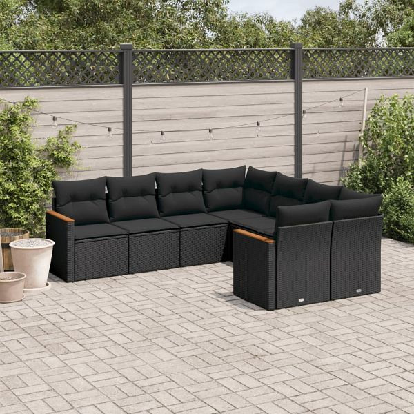 vidaXL 8-teilig Garten-Sofagarnitur mit Kissen Schwarz Poly Rattan, 3258954