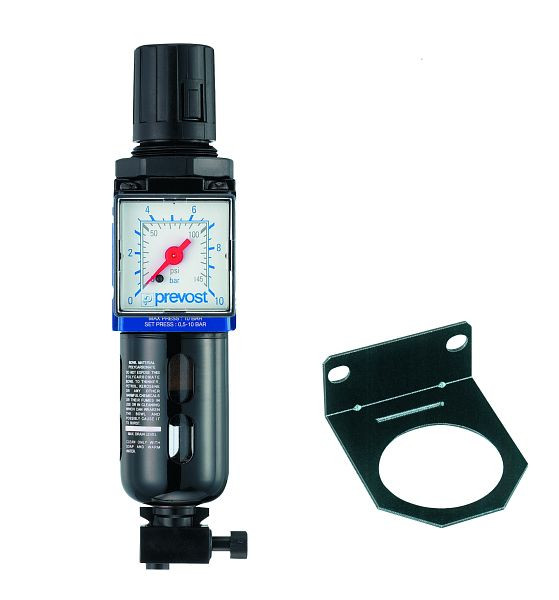 Prevost ALTO 1 - Filterregler mit Manometer und Befestigung, IG BSPP= G 1/4, Durchfluß= 550 Nm3/h, Filterung= 25 µm, KTM SM1