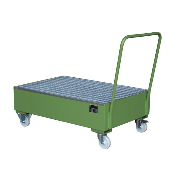 STEIN HGS Fahrbare Auffangwanne Serie 2000, 3mm Stahlblech, für 200l-Fässer, 215 Liter, RAL 6011 resedagrün, lackiert, 2 x 200 Liter Fass, 79206.0010