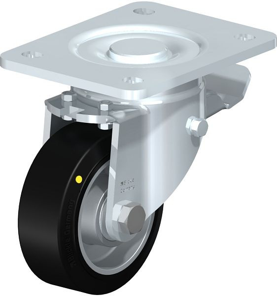 Blickle LH-ALEV 100K-3-ST-EL Stahlblech-Lenkrolle, Schwerlast-Ausführung, mit Anschraubplatte & Feststeller, Elastik-Vollgummi, Schwarz, 852019
