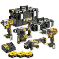 Produktbild von DeWalt 18,0 Volt / 5,0 Ah Akku-Kombopack mit Schlagbohrschrauber, Kombihammer, Schlagschrauber, Winkelschleifer, DCK422P3-QW DeWalt 18,0 Volt / 5,0 Ah Akku-Kombopack mit Schlagbohrschrauber, Kombihammer, Schlagschrauber, Winkelschleifer, DCK422P3-QW