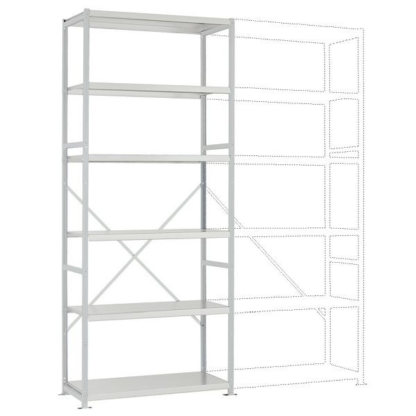 Manuflex Mittelschweres Fachbodenregal lichtgrau Grundregal mit 6 Stahlböden, HxBxT= 2500 x 1030 x 300 mm, RP2114.7035