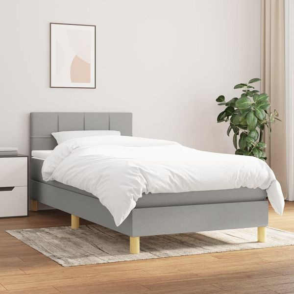 vidaXL Boxspringbett mit Matratze Hellgrau 100x200 cm Stoff, 3140593