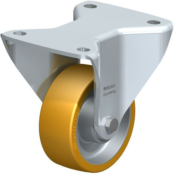 Blickle BH-ALTH 100K-3 Stahlblech-Bockrolle, Schwerlast-Ausführung, mit Anschraubplatte, Blickle Extrathane®, Hellbraun, 752603