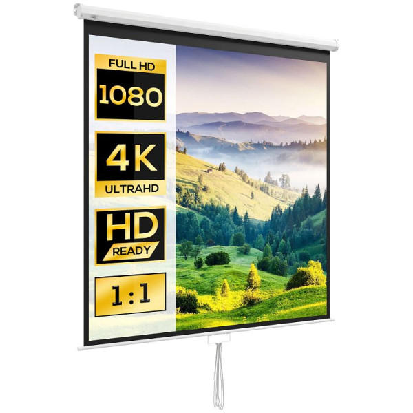 HOMCOM Beamer Leinwand 178 x 178 cm 99 Zoll 1:1 HD 4K Projektionsleinwand für Heimkino Büro-Präsentationen, 001-016V01WT
