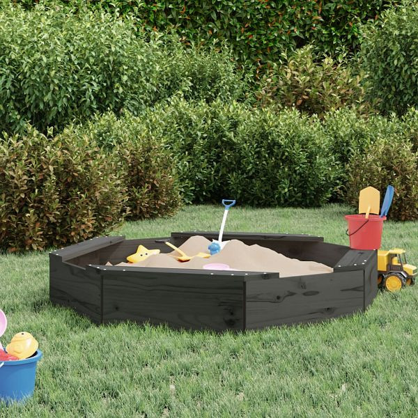 vidaXL Sandkasten mit Sitzen Grau Achteck Massivholz Kiefer, 825011