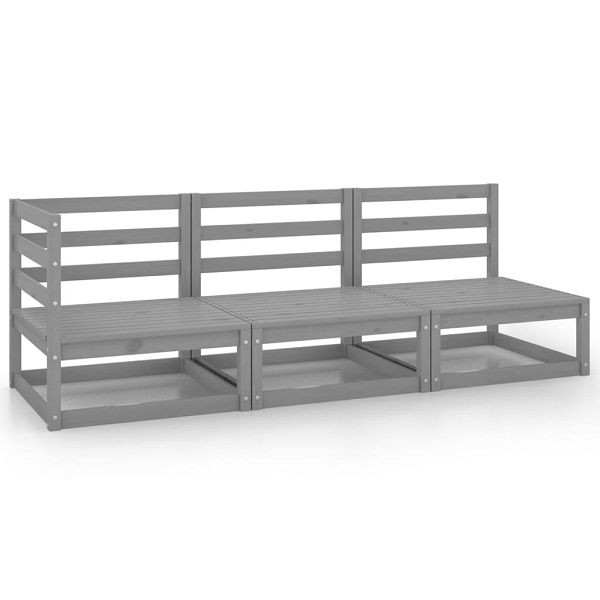 vidaXL 3-teilig Garten-Lounge-Set Grau Kiefer Massivholz, 805707