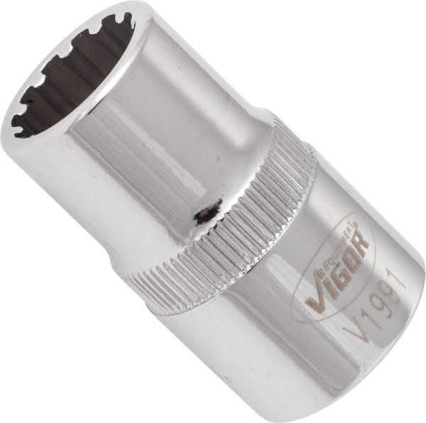 VIGOR Multiprofil Steckschlüsseleinsatz, Vierkant hohl 12,5 mm (1/2 Zoll), Multiprofil, 13 mm, VE: 10 Stück, V1991