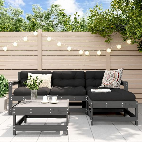 vidaXL 5-teilig Garten-Lounge-Set mit Kissen Grau Massivholz, 3185796