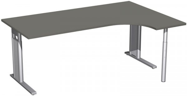 geramöbel PC-Schreibtisch rechts höhenverstellbar, C Fuß Blende optional, 1800x1200x680-820, Graphit/Silber, N-647323-GS
