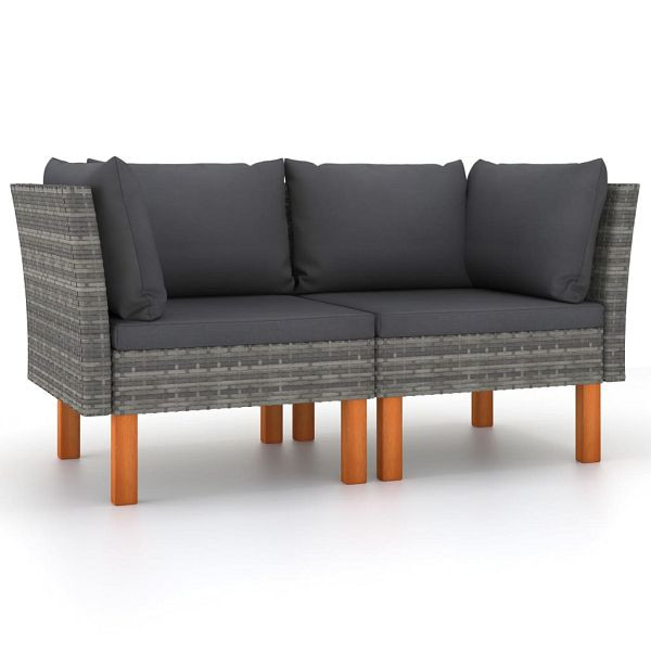 vidaXL Ecksofas 2 Stück Poly Rattan und Eukalyptus Massivholz, 315758