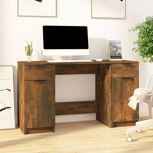 vidaXL Schreibtisch mit Beistellschrank Räuchereiche Holzwerkstoff, 3115913