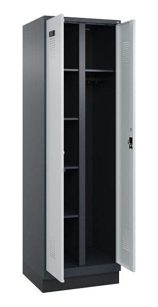 C+P Wäsche-/Garderobenspind Evolo PLUS, mit Sockel, 2 Abteile, 1950x600x500mm, 7016, Frontfarbe RAL 7035 Lichtgrau, Zylinderschloss, 049620-20 S10044