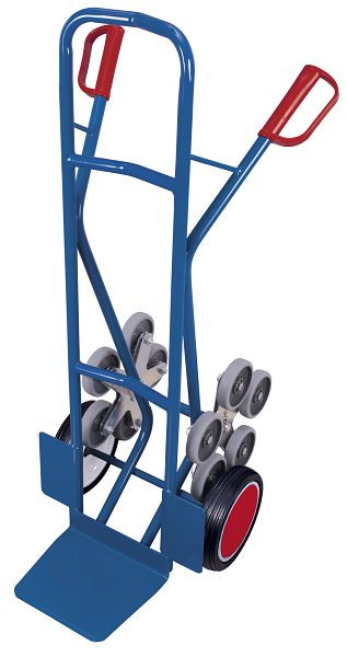 VARIOfit Treppenkarre mit 2 fünfarmigen Radsternen, Außenmaß: 610 x 705 x 1.310 mm, RAL 5010 enzianblau, Radsatz: Vollgummibereifung, sk-1303