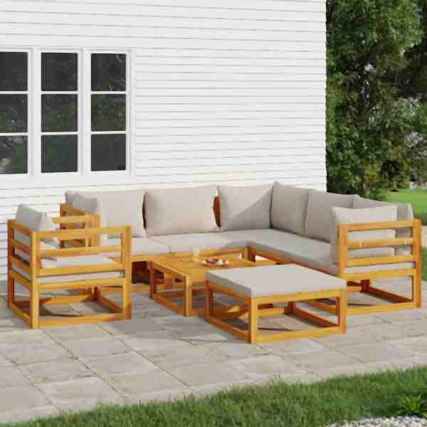 vidaXL 8-tlg. Garten-Lounge-Set mit Hellgrauen Kissen Massivholz, 3155290