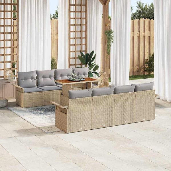 vidaXL Garten-Sofa-Set mit Speicher 9-teilig Beige Poly-Rattan, 3358044