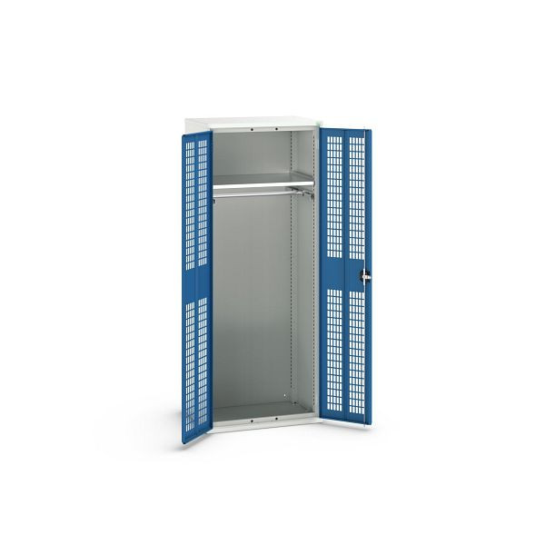 bott verso Garderobenschrank mit Belüftung, mit 1 Fachboden und 1 Kleiderstange, BxTxH: 800 x 550 x 2000 mm, Lichtgrau / Enzianblau, 16926744.11