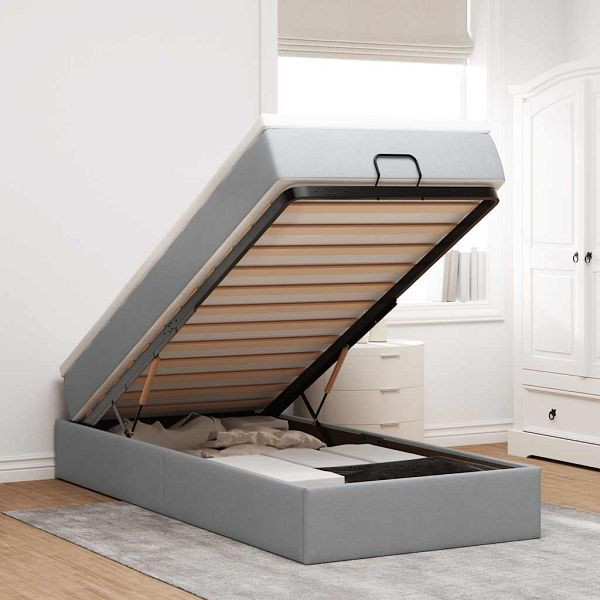vidaXL Ottoman-Bett mit Matratze Hellgrau 100x200 cm Stoff, 3311085