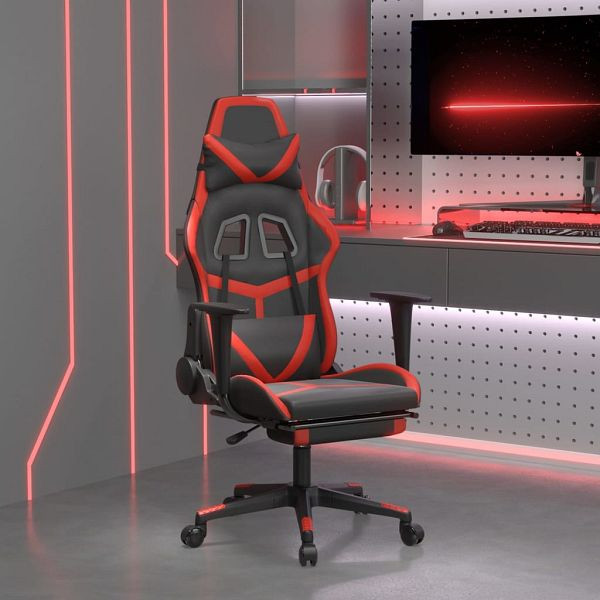 vidaXL Gaming-Stuhl mit Fußstütze Schwarz und Rot Kunstleder, 3143677