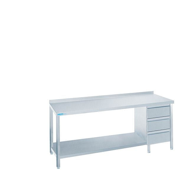CHROMOnorm Arbeitstisch mit Zwischenboden und Schubladenblock rechts, Tiefe 700mm, Tischplatte hinten auf, TZ0708CS3R0