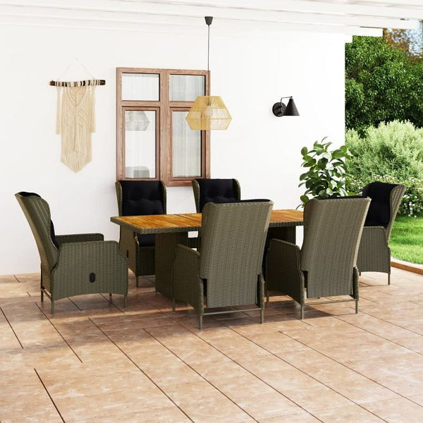 vidaXL 7-teilig Garten-Essgruppe mit Auflagen Poly Rattan Braun, 3060145