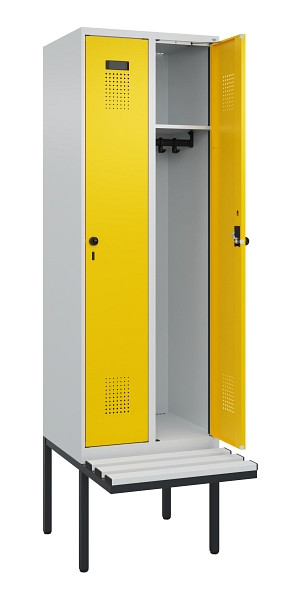 C+P Spind Evolo PLUS, 2 Abteil, 2120x600x815mm, 7035/1023, Drehriegel, Material Sitzfläche Kunststoff, 0490407-20 S10055