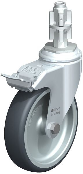 Blickle LKRA-TPA 126G-11-FI-E14 Apparate-Lenkrolle mit Rückenloch & Feststeller, Thermoplastisches Gummi-Elastomer, Grau, 699090